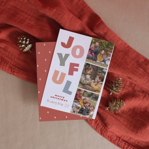 Joyful Boho Bold Multi 3 Photo Booth Christmas Holiday Card