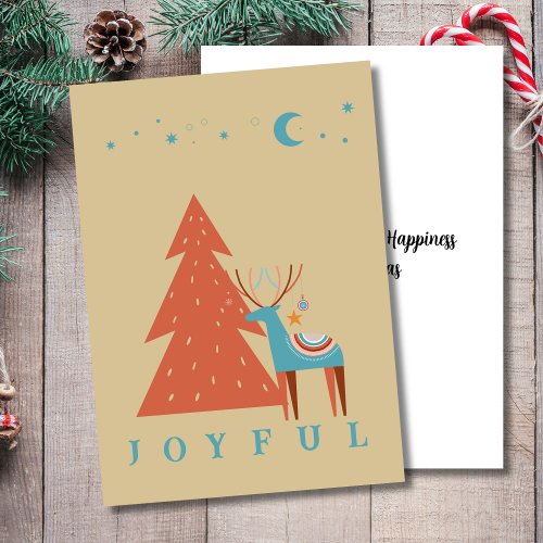 Joyful Boho christmas tree reindeer celestial star Holiday Card