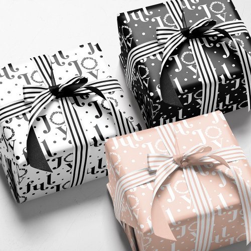 Joyful Bold Letter Black White  Pink Typographic Wrapping Paper Sheets