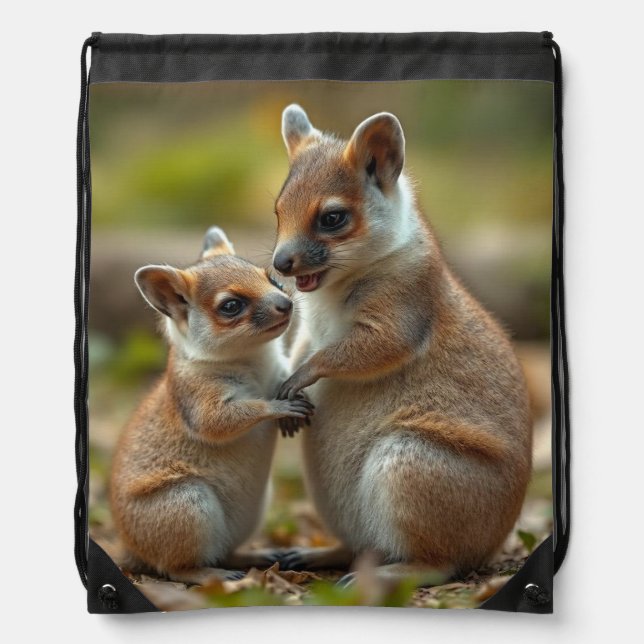 "Joyful Bond: Mama and Baby Quokka" Drawstring Bag (Front)