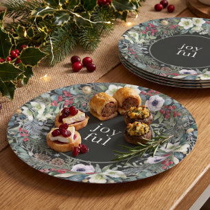 Joyful Botanical Christmas Paper Plates