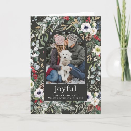 Joyful Botanical Christmas Personalized Arch Photo Card