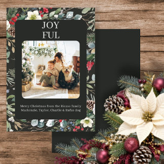 Joyful Botanical Christmas Personalized Photo Holiday Card