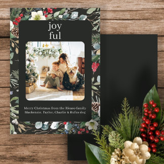 Joyful Botanical Christmas Personalized Photo Holiday Card
