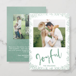 Joyful Botanical Frame Christmas 4 photos Holiday Letterpress Photo Cards