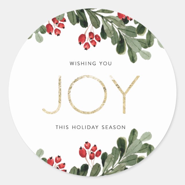 Joyful Boughs of Holly Classic Round Sticker (Front)