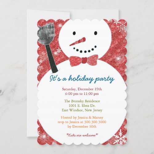Joyful Bow Tie Snowman Holiday Party Invitation