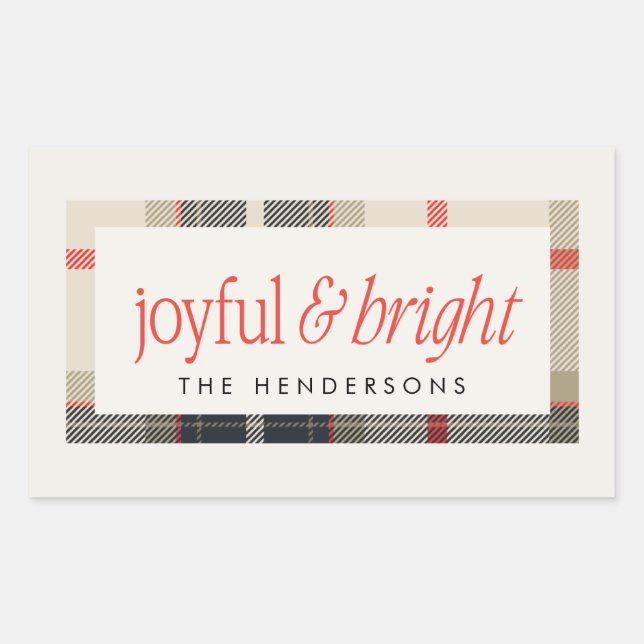 Joyful & Bright Cozy Winter Plaid Holiday Gift Rectangular Sticker (Front)