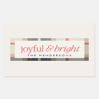 Joyful & Bright Cozy Winter Plaid Holiday Gift Rectangular Sticker