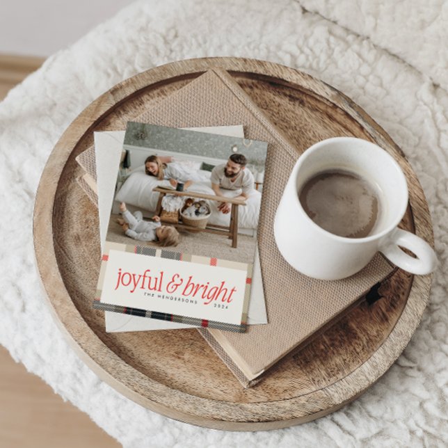 Joyful & Bright Cozy Winter Plaid Photo Holiday Card (Joyful & Bright Cozy Winter Plaid Holiday Photo Card)