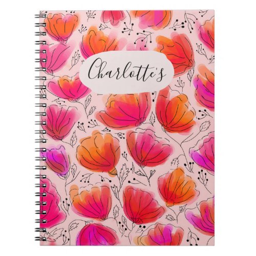 Joyful Bright Orange Pink Flower Notebook