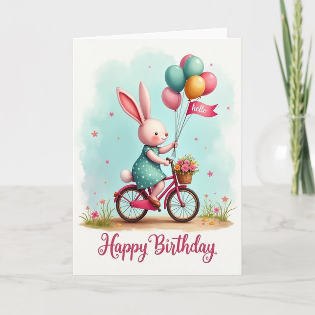 Joyful Bunny Bicycle Card (Front)