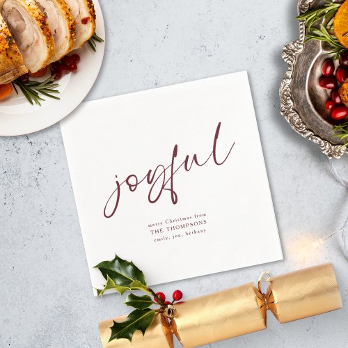 Joyful Burgundy Calligraphy Merry Christmas Napkins