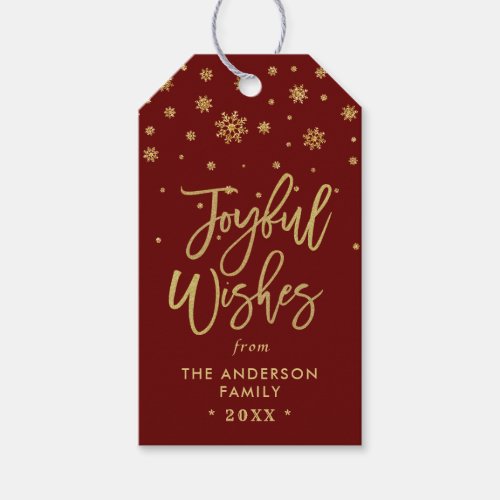 Joyful Burgundy Gold Merry Christmas Holiday Chic Gift Tags