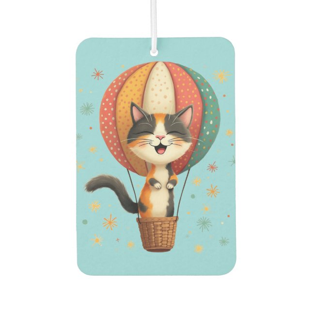 Joyful Calico Cat Sky Adventure Illustration Air Freshener (Front)