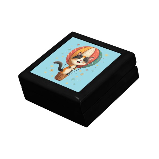 Joyful Calico Cat Sky Adventure Illustration Gift Box (Side)