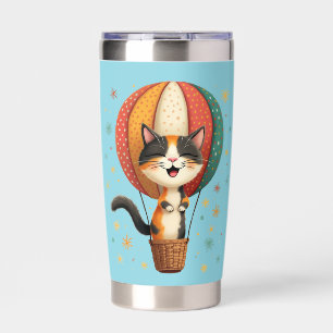 Joyful Calico Cat Sky Adventure Illustration Insulated Tumbler