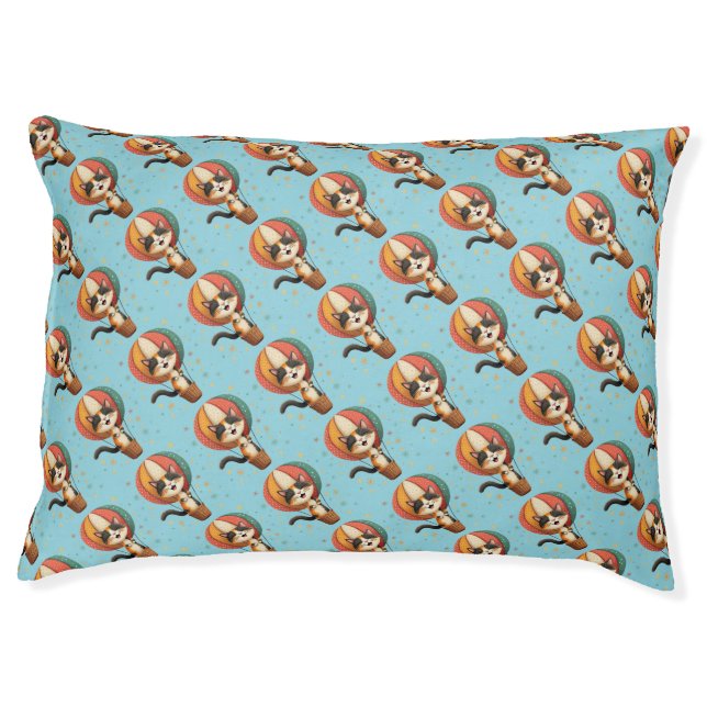 Joyful Calico Cat Sky Adventure Illustration Pet Bed (Front)