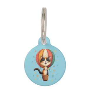 Joyful Calico Cat Sky Adventure Illustration Pet ID Tag