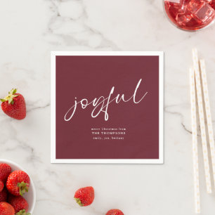 Joyful Calligraphy Merry Christmas Burgundy Napkins