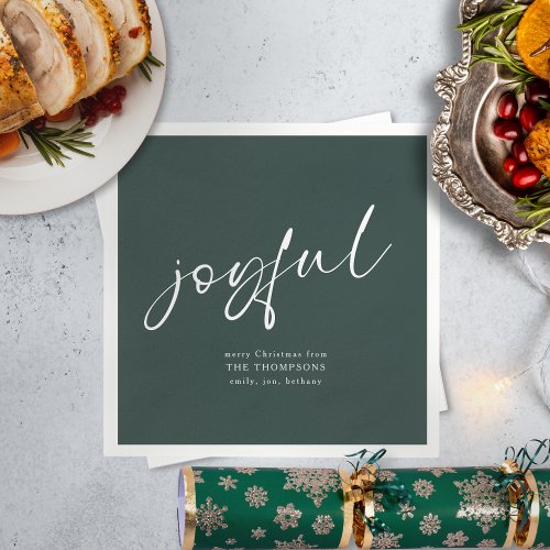 Joyful Calligraphy Merry Christmas Green Napkins