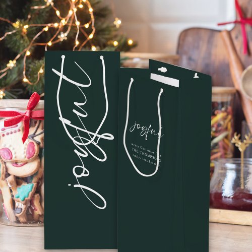Joyful Calligraphy Merry Christmas Name Green  Wine Gift Bag