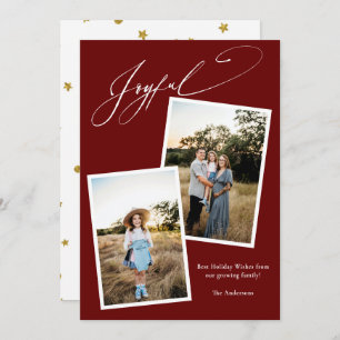 Joyful Calligraphy Red Christmas Photo Pregnancy Holiday Card