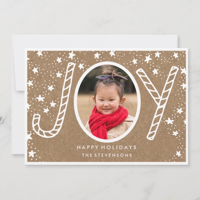 Joyful Candy Cane | Rustic Kraft Holiday Card (Front)