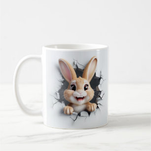 Joyful Cartoon Bunny Breaking Through Jagged Hole Coffee Mug