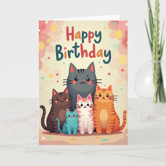 Joyful Cartoon Cats Card (Front)