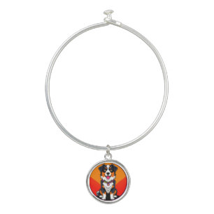 Joyful Cartoon Dog Illustration Bangle Bracelet