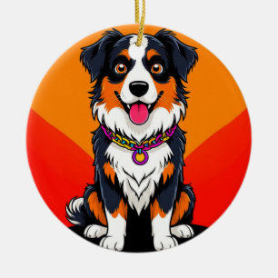 Joyful Cartoon Dog Illustration Ceramic Ornament