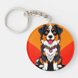 Joyful Cartoon Dog Illustration Keychain