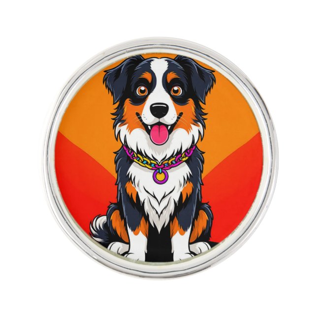 Joyful Cartoon Dog Illustration Lapel Pin (Front)