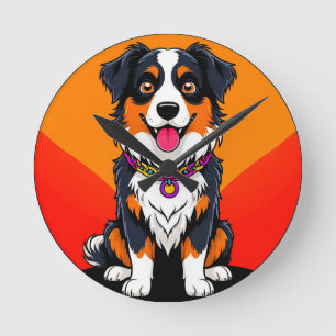 Joyful Cartoon Dog Illustration Round Clock