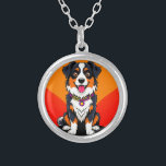 Joyful Cartoon Dog Illustration Silver Plated Necklace<br><div class="desc">Charming illustration of a cheerful dog's face centered against a bold orange circle background,  showcasing vibrant colors and a fun,  cartoon style.</div>