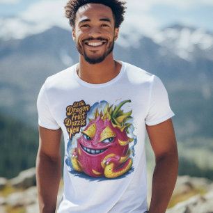 Joyful Cartoon Dragon Fruit Character Beaming T-Shirt