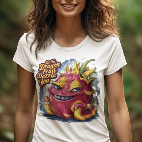 Joyful Cartoon Dragon Fruit  Character Beaming T_Shirt