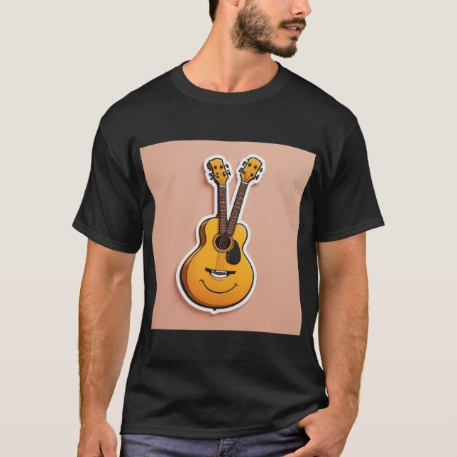 Joyful Cartoon Guitar T-Shirt - Stickers Illustrat (Front)