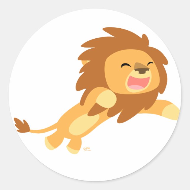 Joyful Cartoon Lion round sticker (Front)