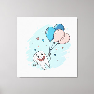 Joyful Cartoon Tooth with Balloons – Dental Health Canvas Print