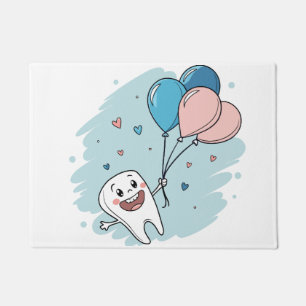 Joyful Cartoon Tooth with Balloons – Dental Health Doormat