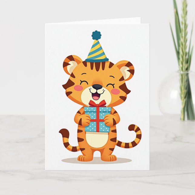 Joyful Cat Gift Birthday Card (Front)