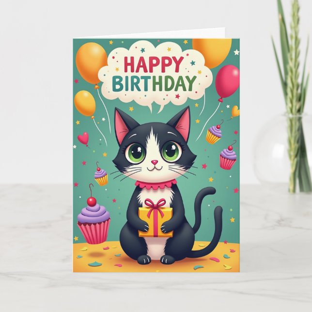 Joyful Cat Illustration Card (Front)