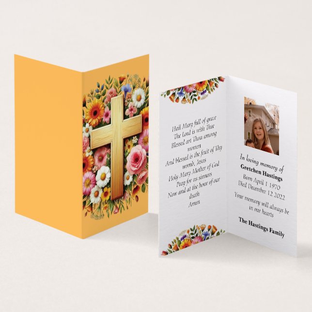 Joyful Catholic Funeral Memorial Prayer Card (Inside and Outside)
