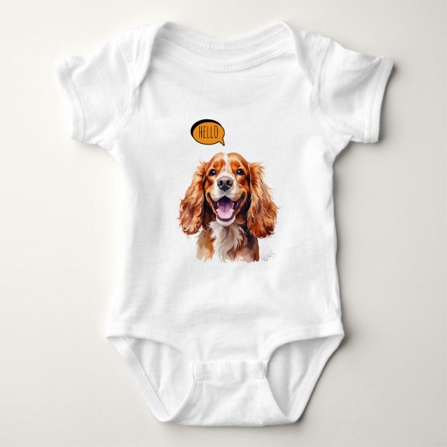 Joyful Cavalier King Charles Spaniel in Watercolo  Baby Bodysuit (Front)
