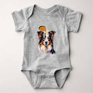 Joyful Cavalier King Charles Spaniel in Watercolo  Baby Bodysuit