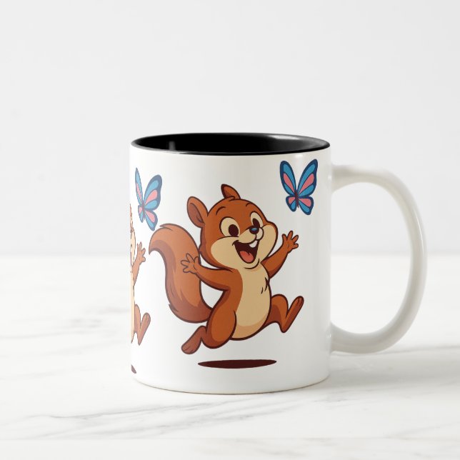 Joyful Chase – Happy Squirrel & Butterfly Two-Tone Coffee Mug (Right)