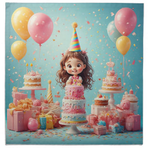 Joyful Child Celebrating Birthday with Cake Cloth Napkin