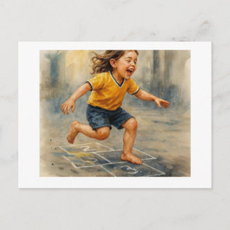 Joyful Child Playing Hopscotch,  Postcard